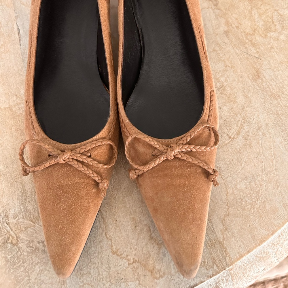 Stuart Weitzman Brown Suede Flats with Bow Detail